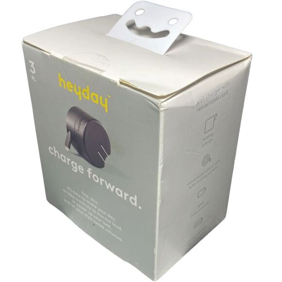 Heyday Wall Charger Retractable 3ft USB-C Cable Fast Charge Phone Tablet Black - Picture 5 of 8